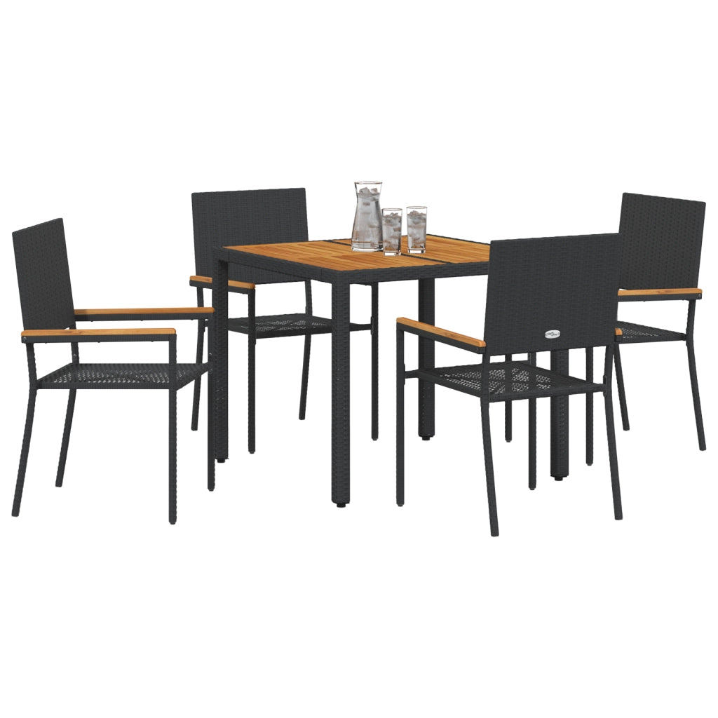 Set da Pranzo per Giardino  da 5 Pezzi in Rattan Polimerico Nero