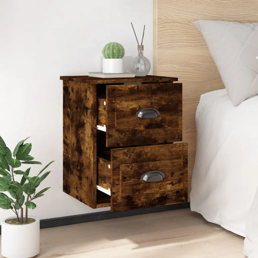Comodino | Armadio da Notte | Mobiletto da notte a Parete Rovere Fumo 41,5x36x53 cm