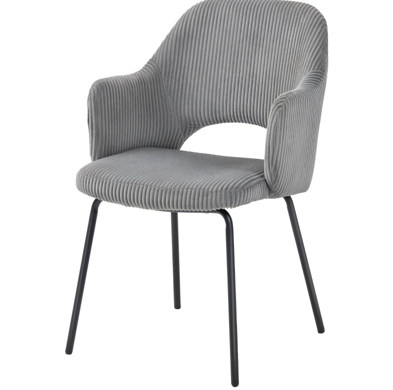 Sedia da pranzo 77x59x37 cm grigia in velluto a coste; con braccioli