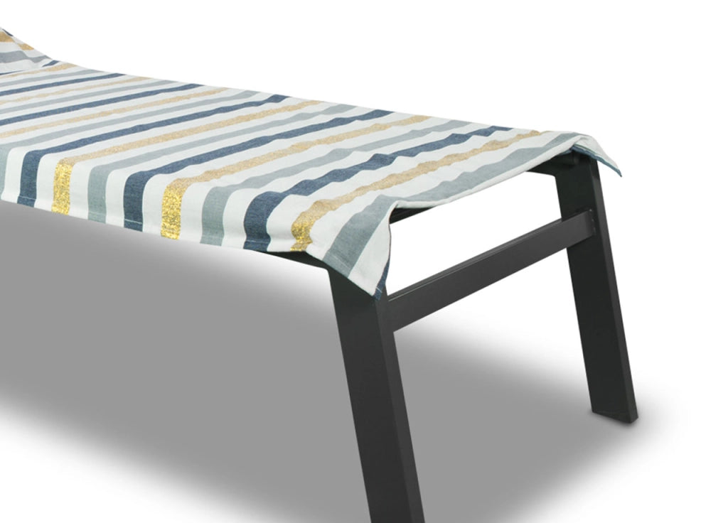 Telo Mare Lettino Spiaggia Piscina Con Cuscino E Tasche Modello Gold - Telo Mare - Blu-Gold