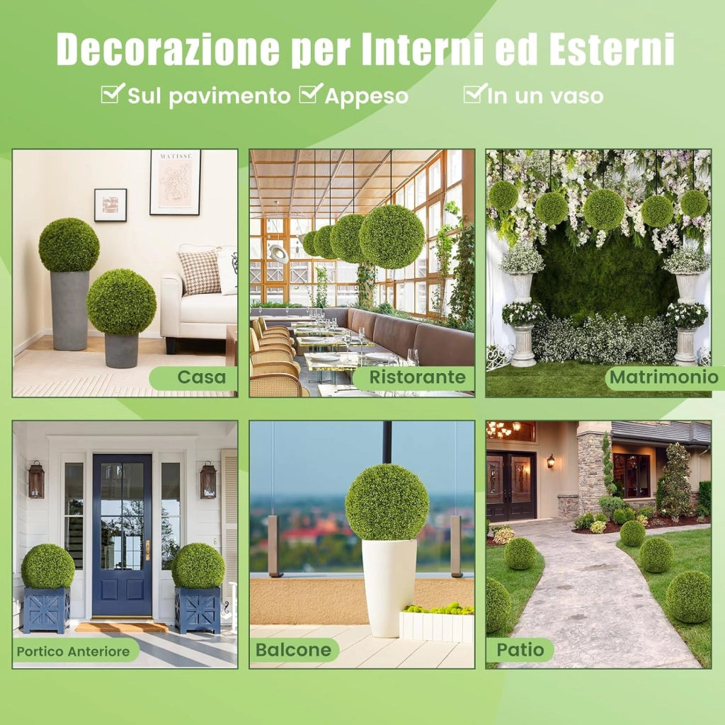 Set di 2 Sfere Topiarie in Bosso Artificiale da 39/50 cm, Sfere Topiarie Protettive dal Sole, Piante Finte Decorative per Giardino, Ingresso, Balcone e Cortile (Diametro 50 cm)