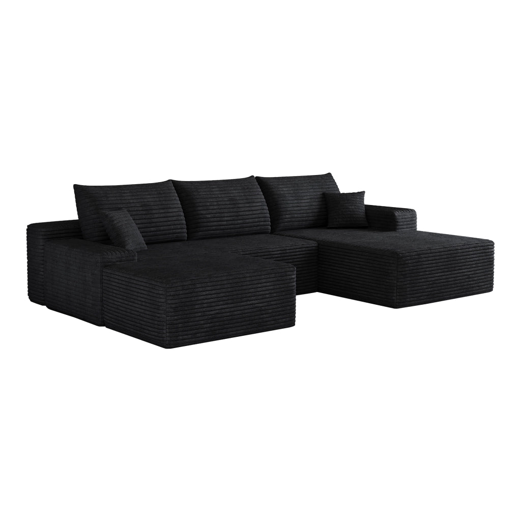 Divano angolare modulare 270 cm - con chaise longue e schiuma elastica - in tessuto nero