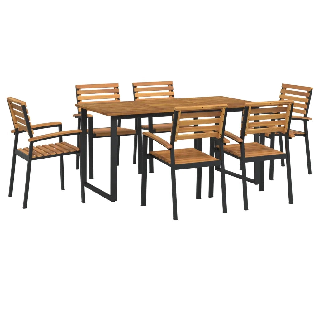 Set Pranzo da Giardino 7 pz Legno Massello di Acacia e Metallo