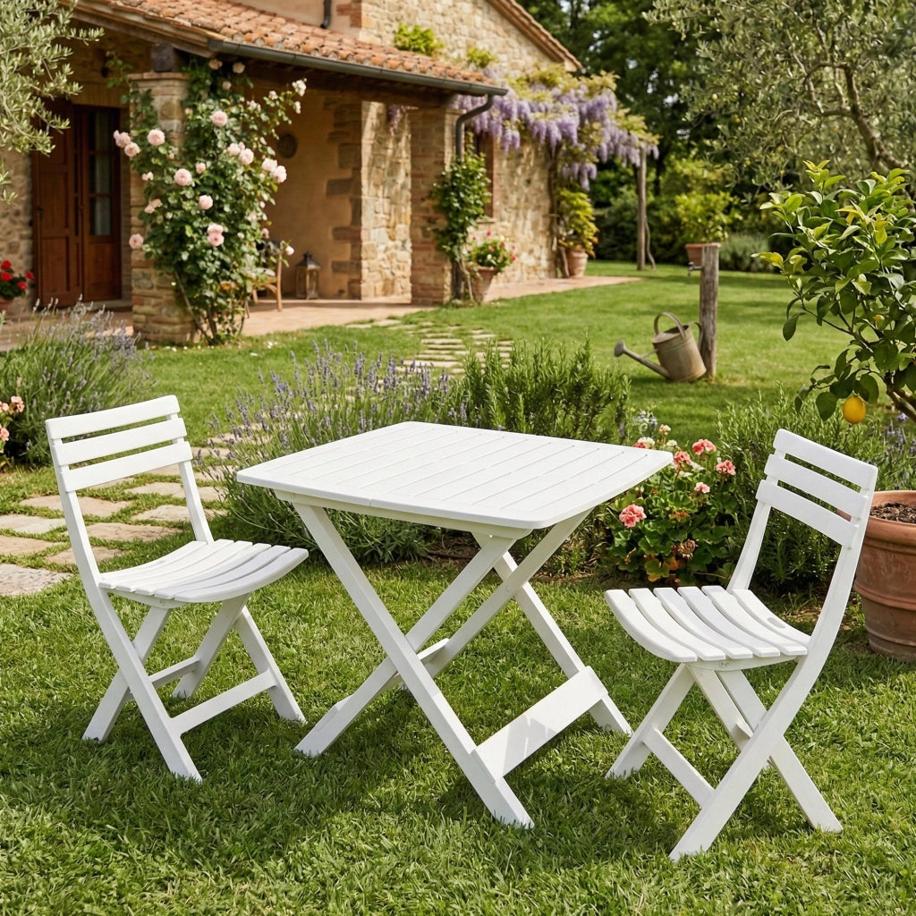 Set salotto da esterno Viticuso, Set composto da 2 sedie e 1 tavolo, Set da Pik Nik, 100% Made in Italy, Bianco