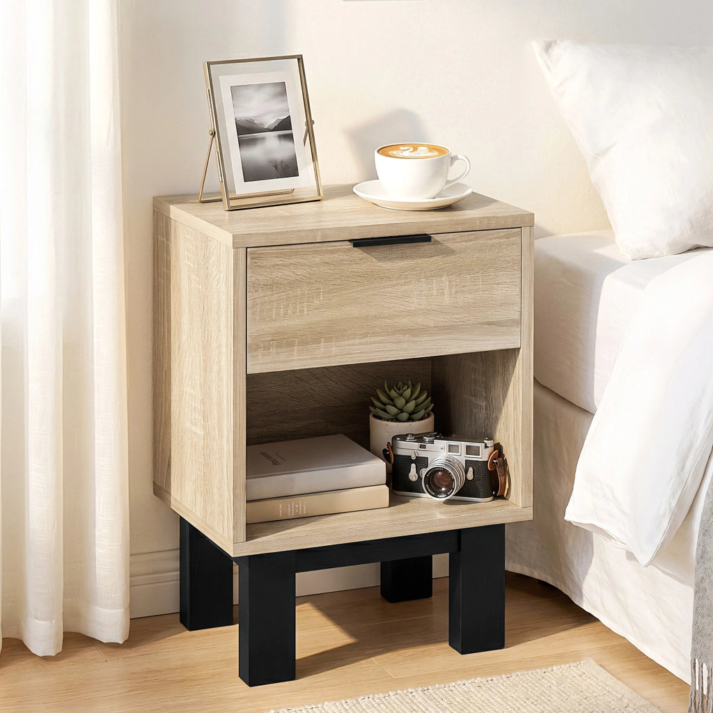 Comodino con cassetto e ripiano aperto ¨C zephmum ¨C Eiche 35x26x50 cm