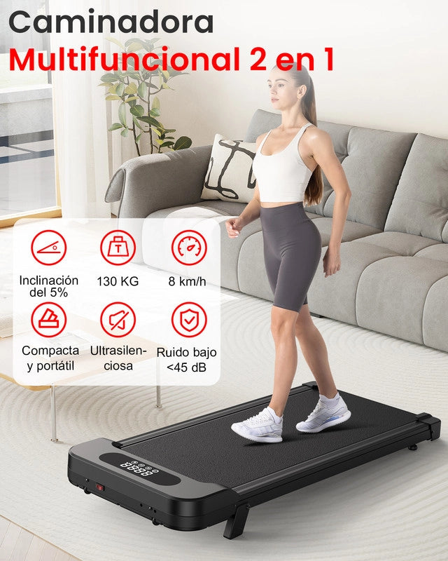 Tapis roulant inclinato  con triplo sistema di ammortizzazione e motore silenzioso da 2,5 CV, portata massima 130 kg, velocità 1-8 km/h
