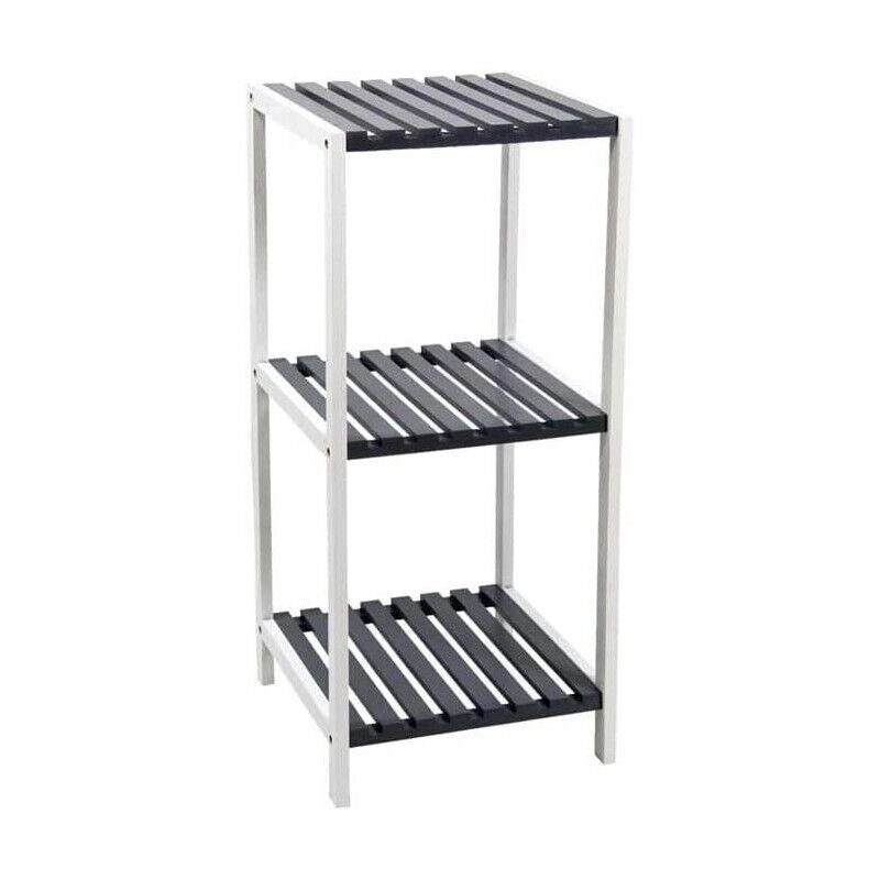 SCAFFALE IN LEGNO BICOLORE CON 3 RIPIANI 34 X 33 X H80CM BIANCO E MARRONE SCURO