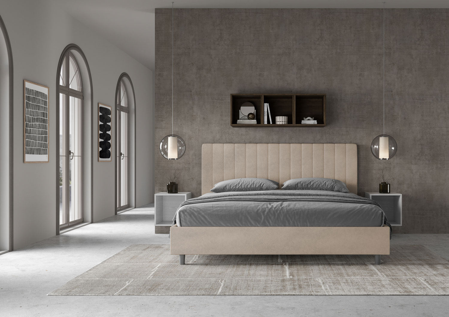 Letto Matrimoniale King Size 200x200 cm Senza Rete Imbottito in Microfibra Agueda Sabbia