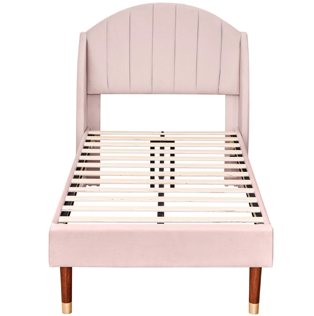 Polsterbett 90x200 cm in velluto rosa con rete a doghe e testiera
