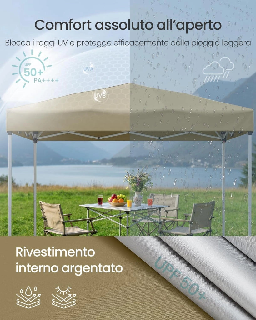 SONGMICS Gazebo 3 x 3 m, Tendone Pieghevole, Protezione Solare, Resistente alla Pioggia Leggera, Portatile, per Cortile, Giardino, Mercato, Beige GCT102LZ01