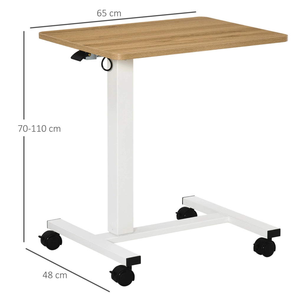 Scrivania regolabile 65x48x70-110 cm con ruote; struttura stabile in acciaio; naturale