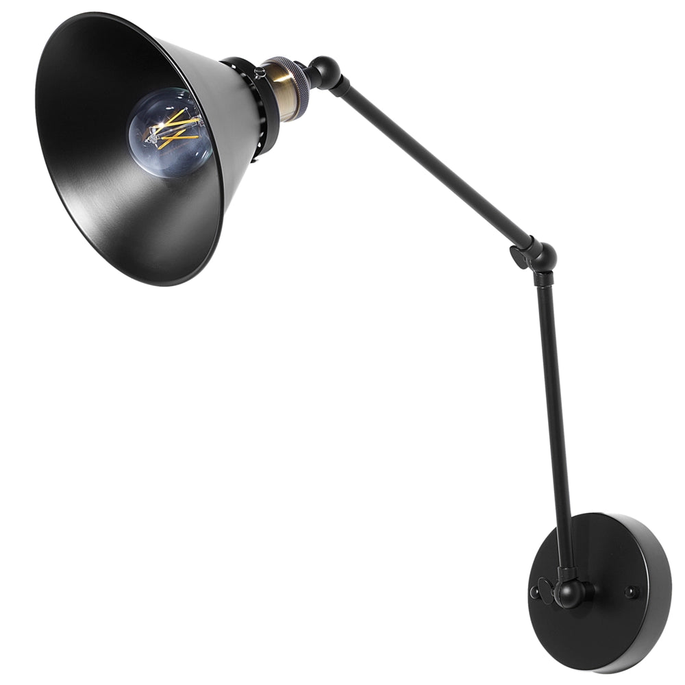 Set di 2 Lampade da Parete applique in Metallo Nero Braccio Orientabile Industriale