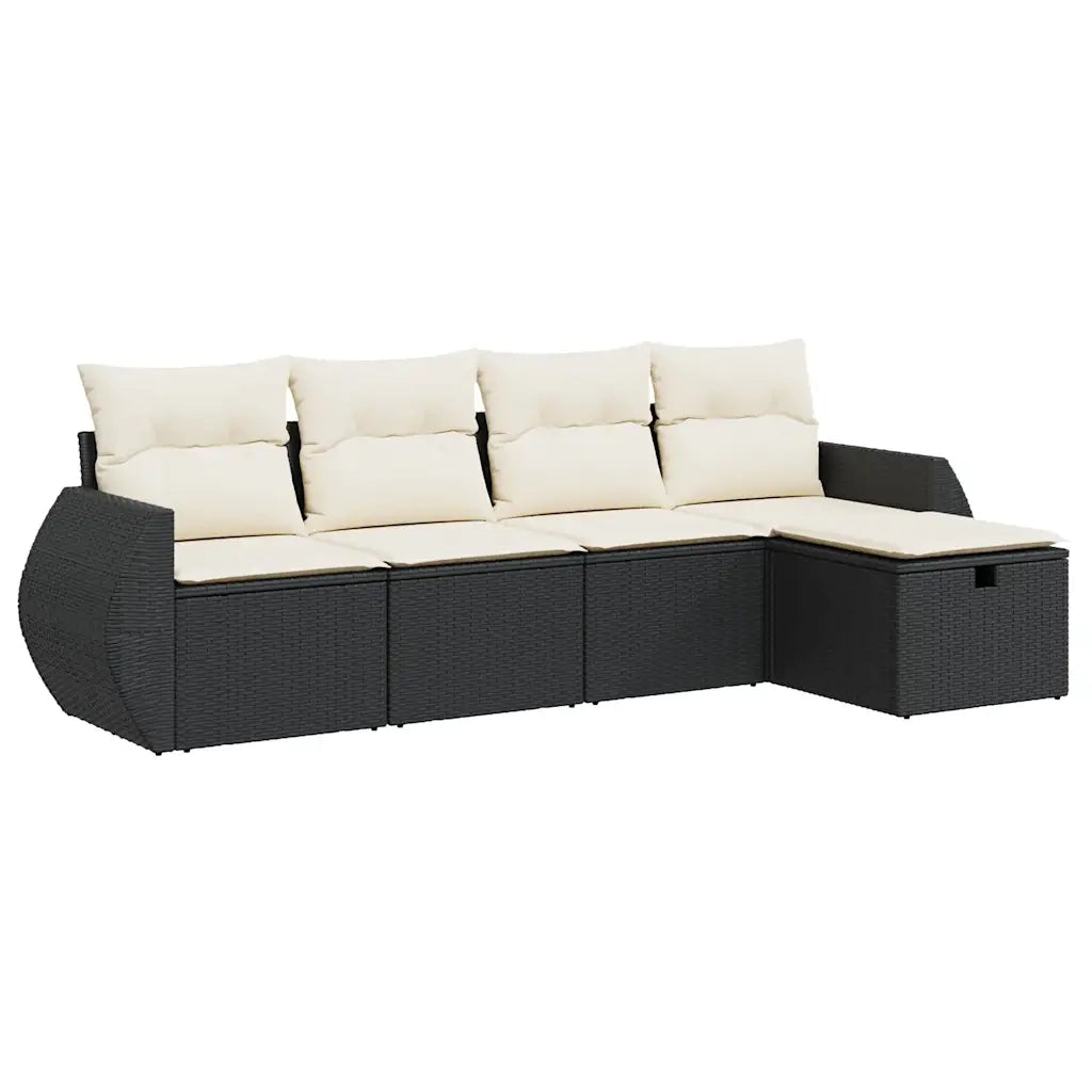 Set Divani da Giardino 5 pz | Set Salotto da Giardino con Cuscini in Polyrattan Nero