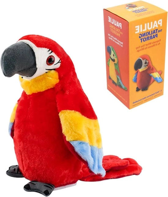 Parrot giocattolo parlante - Voce ripetente, canto inglese, registrazione - Giocattolo uccello con ali movimentate - Uccello di peluche - Giocattolo educativo per bambini.