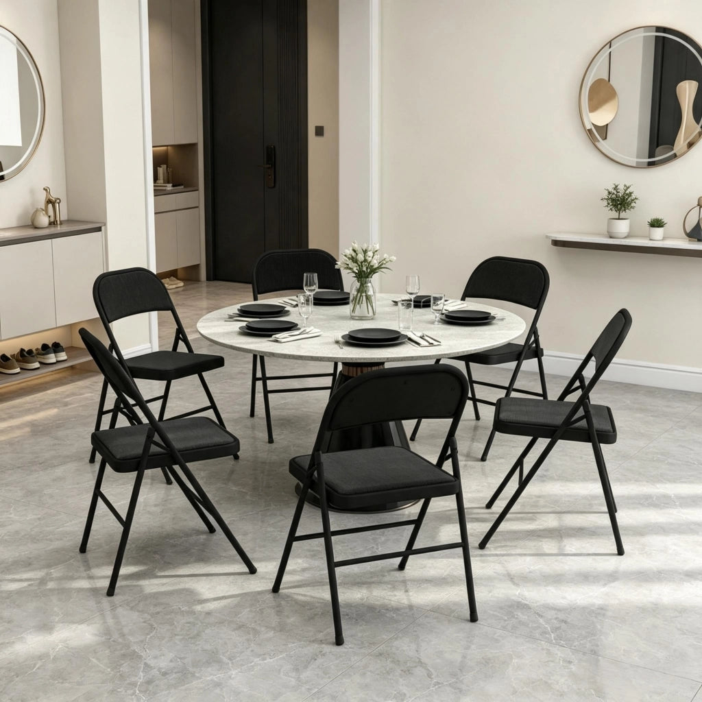 Set di 6 sedie pieghevoli - con seduta imbottita e struttura richiudibile - nero