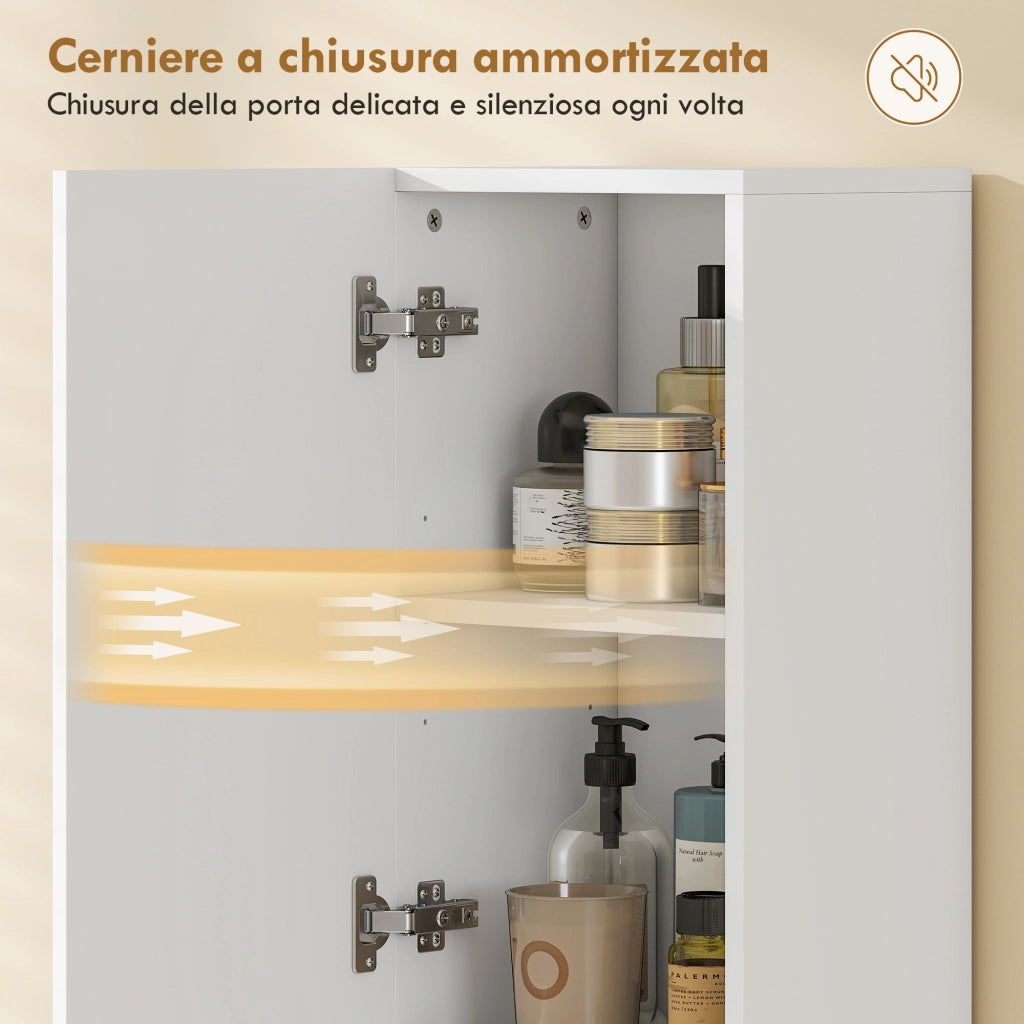Mobile da Bagno a 2 Ante con Ripiano Aperto e Regolabile ¨C zephmum ¨C Legno, Bianco, 30x24x140 cm
