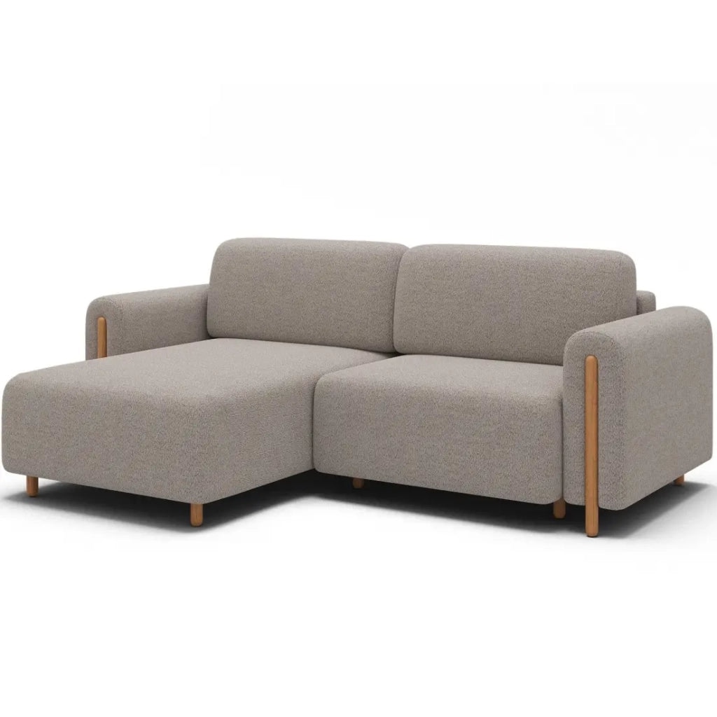 Divano ad angolo convertibile ARVESSA beige in ciniglia - Angolo sinistro con contenitore