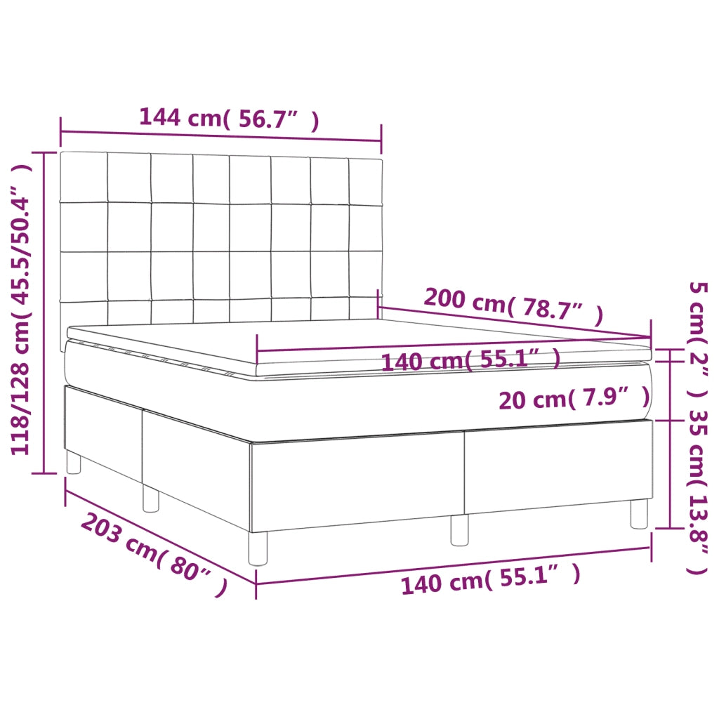 Letto a Molle Materasso e LED Grigio Chiaro 140x200 cm Velluto 3136125