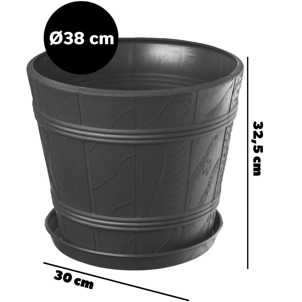 Vaso da fiori KADAX con supporto, coperchio rotondo, 38 cm, plastica, grafite