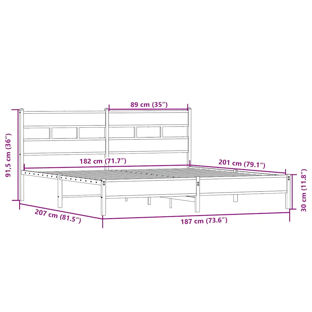 vidaXL Giroletto senza Materaso in Metallo Rovere Sonoma 180x200 cm