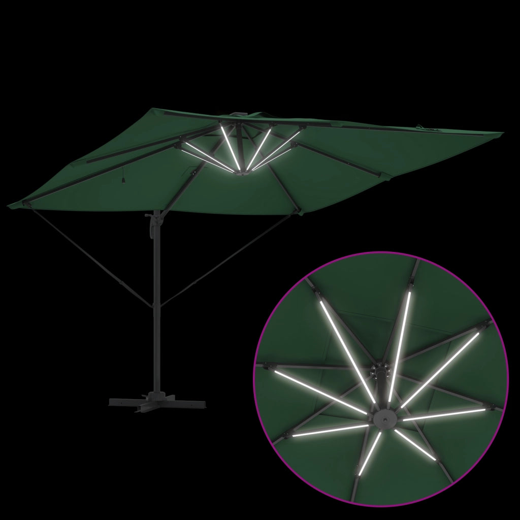 Ombrellone a Sbalzo Roma con LED Verde 286x285x270 cm Alluminio