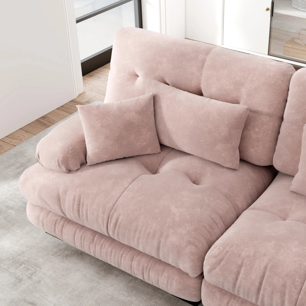 Divano modulare con ottomani mobili in ciniglia rosa
