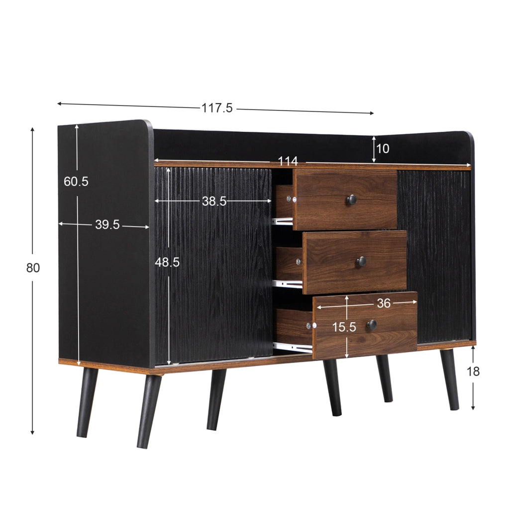 Sideboard con 3 cassetti e porte scorrevoli; 117;5x40x80 cm; nero