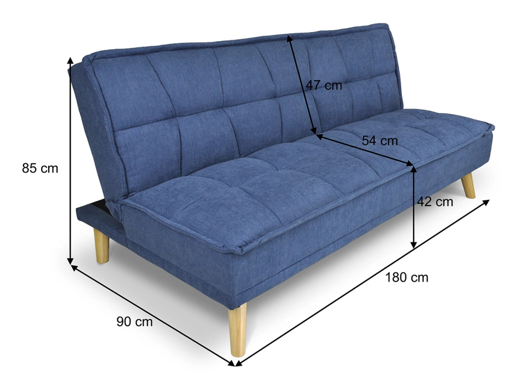 Divano letto clic clac in tessuto vellutato blu, divano 3 posti - Bart - DL-BA07FBC