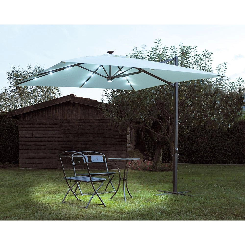 Ombrellone da Giardino Decentrato in Alluminio 3x3m con Manovella e Luci Vorghini Lights Antracite