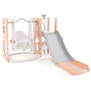Set di gioco per bambini con altalena da basket e telescopio con spazio portaoggetti, 7 in 1 set di scivolo e altalena a forma di L Grigio e rosa