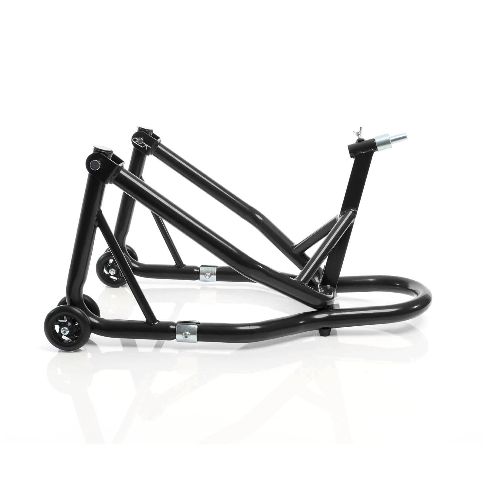 Cavalletto alzamoto anteriore sotto canotto, con rotelle e 5 adattatori sterzo 13-18 mm