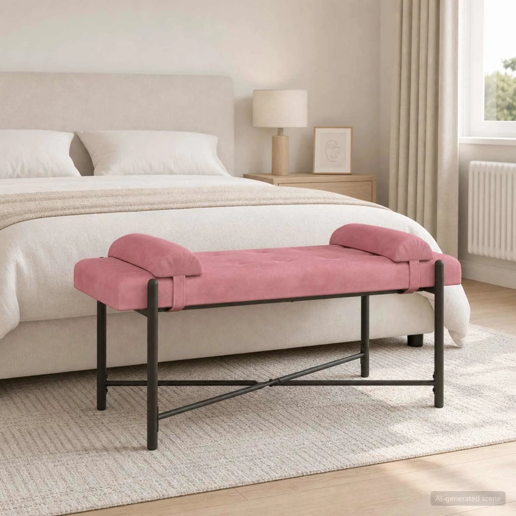 Panchina con bottoni e cuscini Rosa 110 x 40 x 46 cm Velluto 42038389