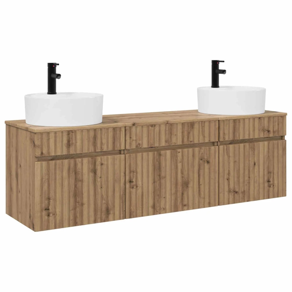 Set di Armadi da Bagno 3 pz Rovere Artigianale 3405756
