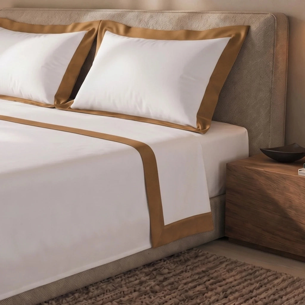 Set Lenzuola Letto Singolo 100% Cotone | Lenzuolo Piano 160x295 cm, Lenzuolo con Angoli 90x200 cm e 1 Federa Coordinata | Lenzuola con Balza Decorativa in Raso Beige