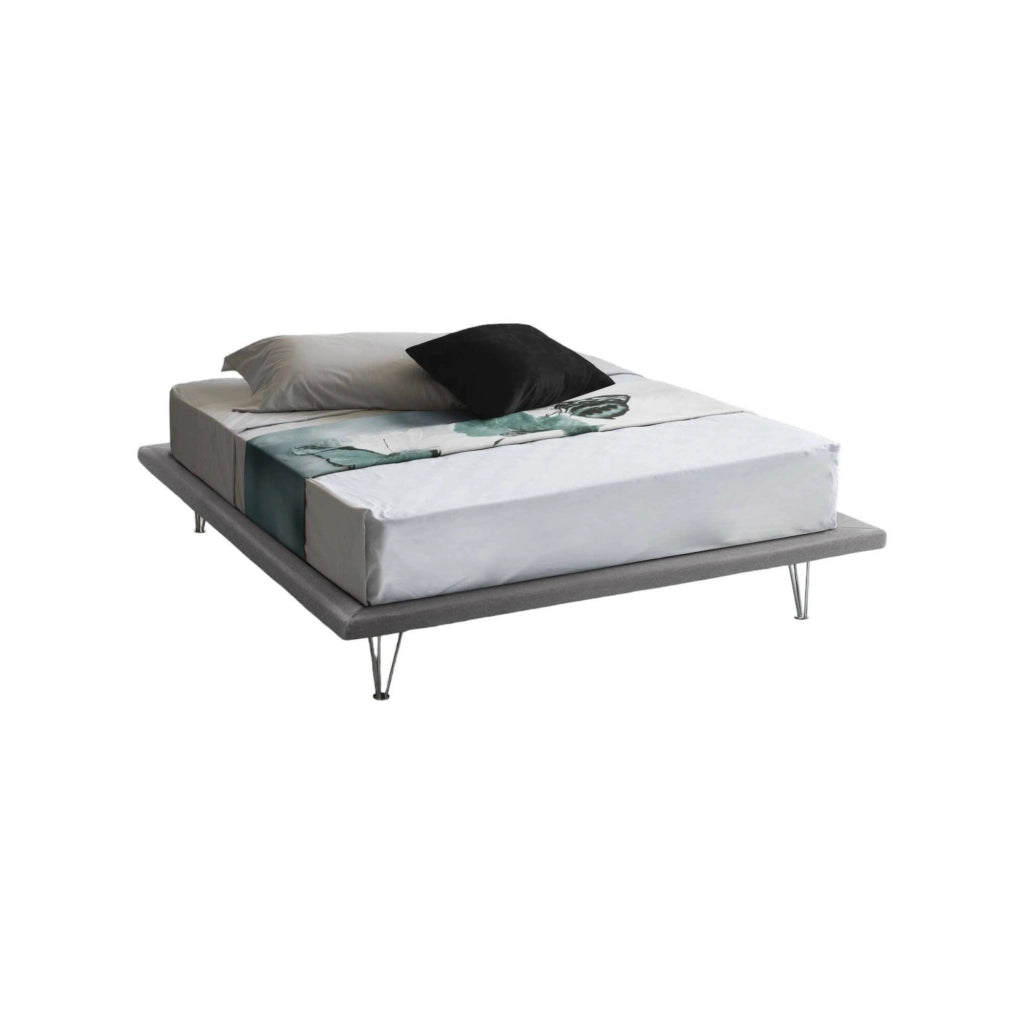 Letto matrimoniale Pietersite, Letto fisso in tessuto con piedini, Made in Italy, adatto per materasso cm 160x200, Grigio