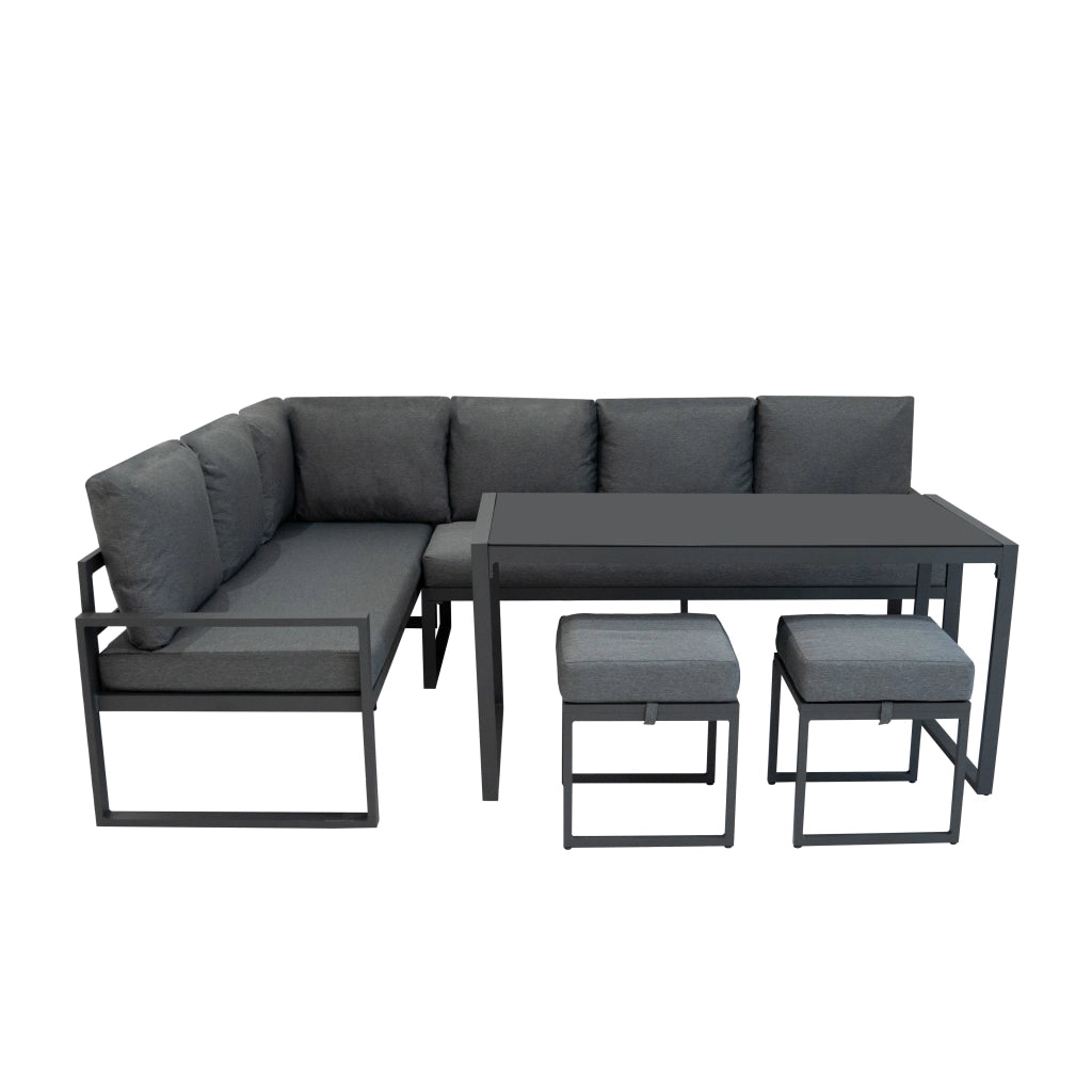 Set Mobili da Esterno in Alluminio Divano Angolare Tavolino Sgabelli Grigio Antracite