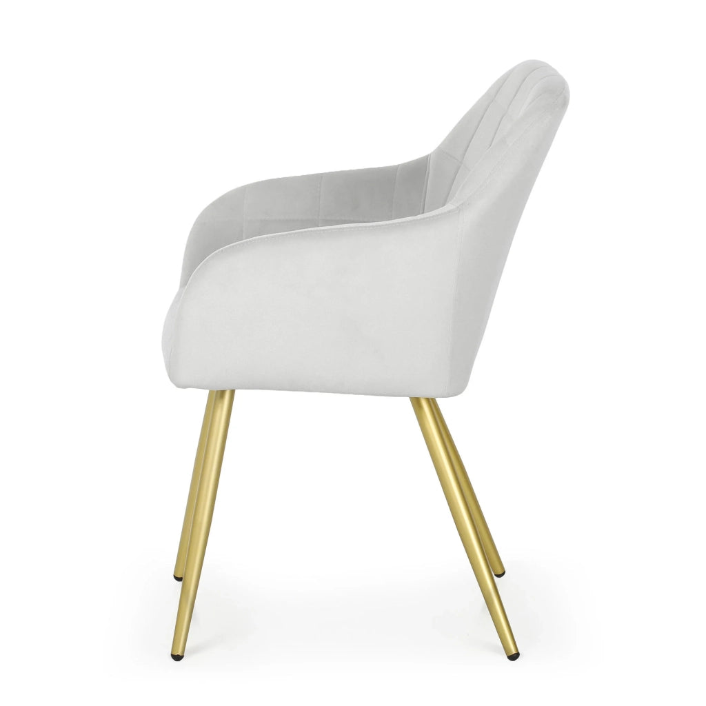 Set di 4 Sedie imbottite con cuciture quadrate LUXANO Grigio gambe oro