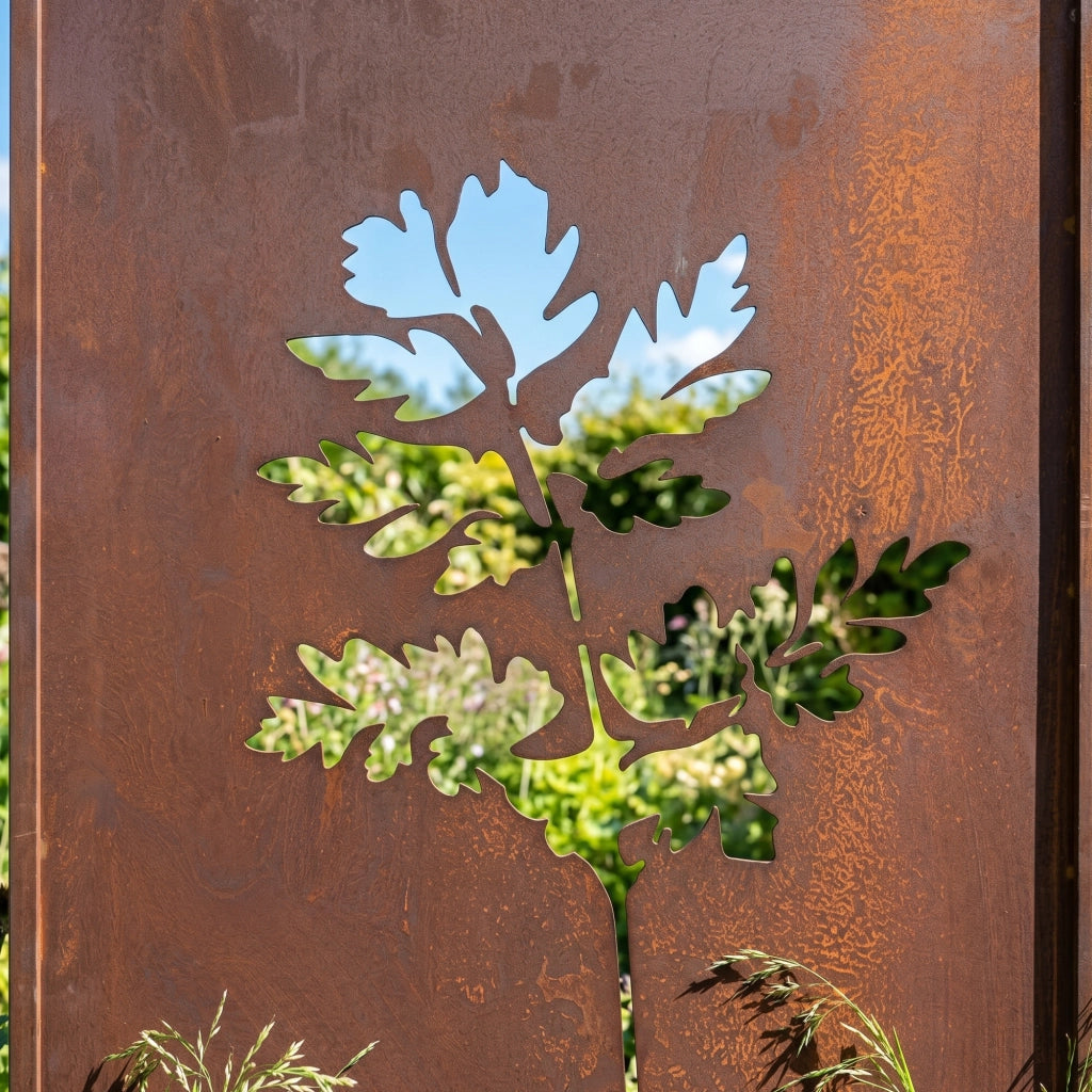 Set di 2 Pannelli Divisori Irsina Frangivista con Motivo Foglie 160x50 cm Acciaio Corten - Marrone Ossidato casa.pro