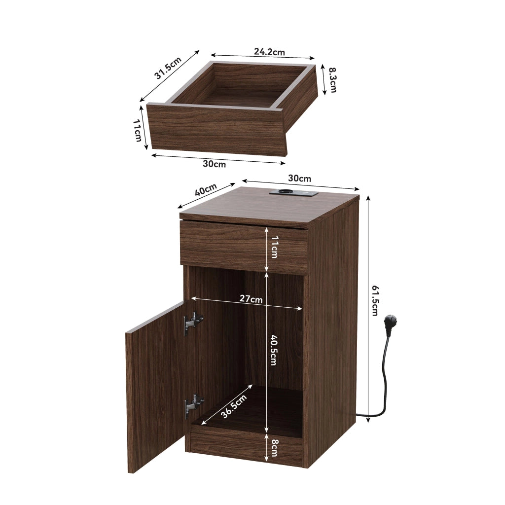 Comodino con Carica USB-A/USB-C e Presa Elettrica ¨C MINIMAL ¨C Noce, 33x40x61,5cm