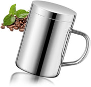 Tazza a doppia parete in acciaio inossidabile - tazza da caffè con coperchio e manico - 400 ml