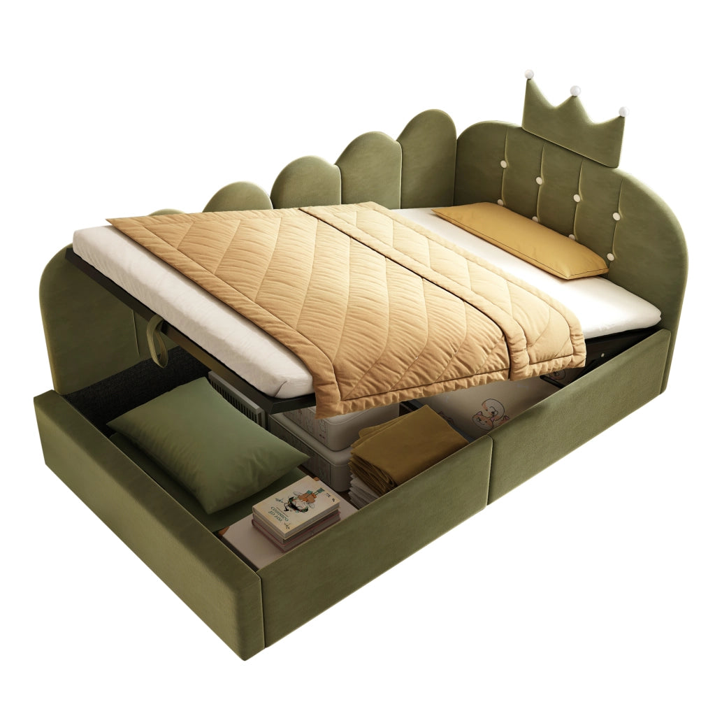 Letto da giorno 90x200 cm in velluto verde con contenitore idraulico