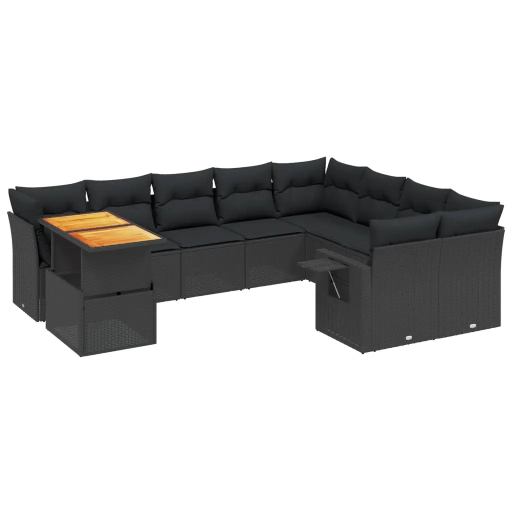 Set Divani da Giardino 10pz con Cuscini in Polyrattan Nero 3271916