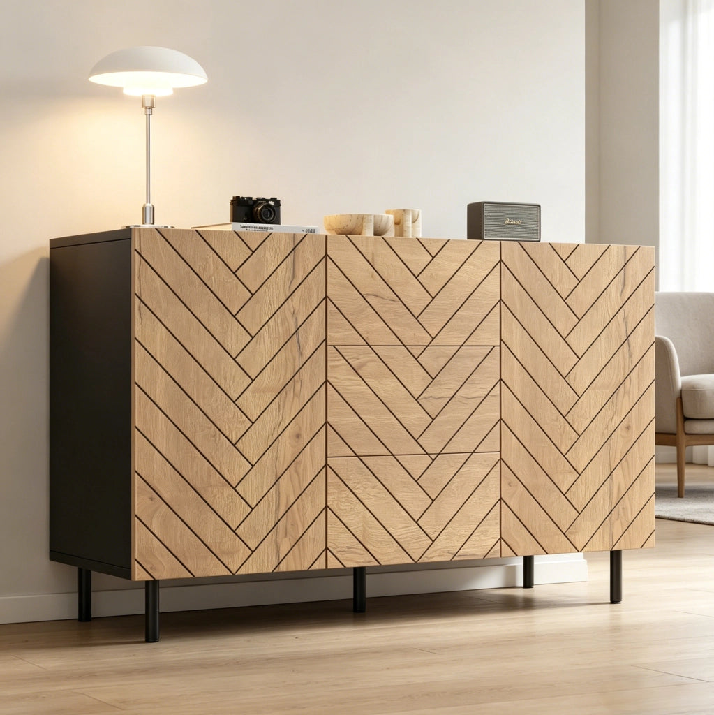 Credenza moderna 120 x 40 x 76 cm con 3 cassetti e 2 ante