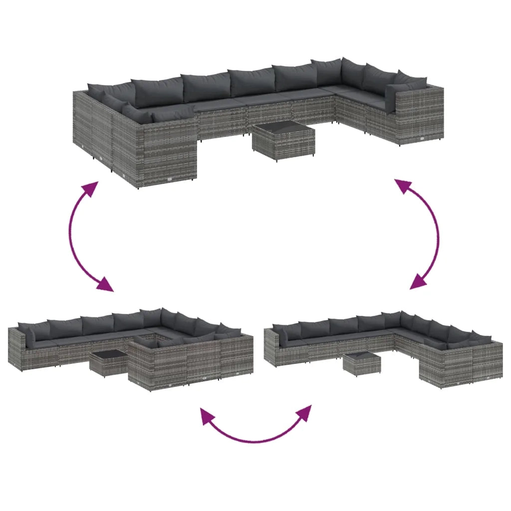 Set Divani da Giardino 11 pz con Cuscini in Polyrattan Grigio 3308338