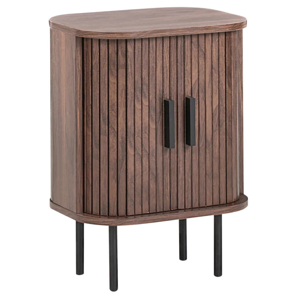 Comodino con ante scorrevole Legno scuro Gambe in metallo stile retrò camera da letto