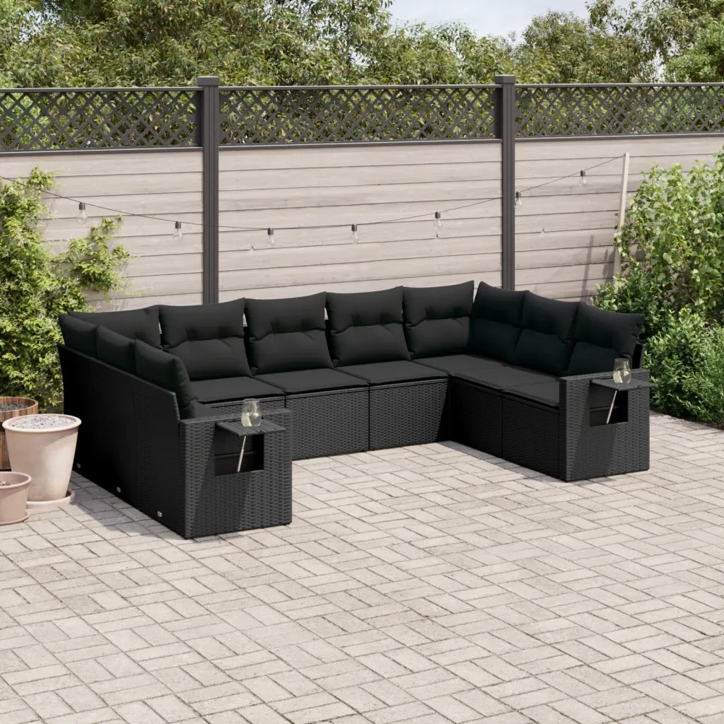 Set Divani da Giardino 9 pz con Cuscini Nero in Polyrattancod mxl 92720