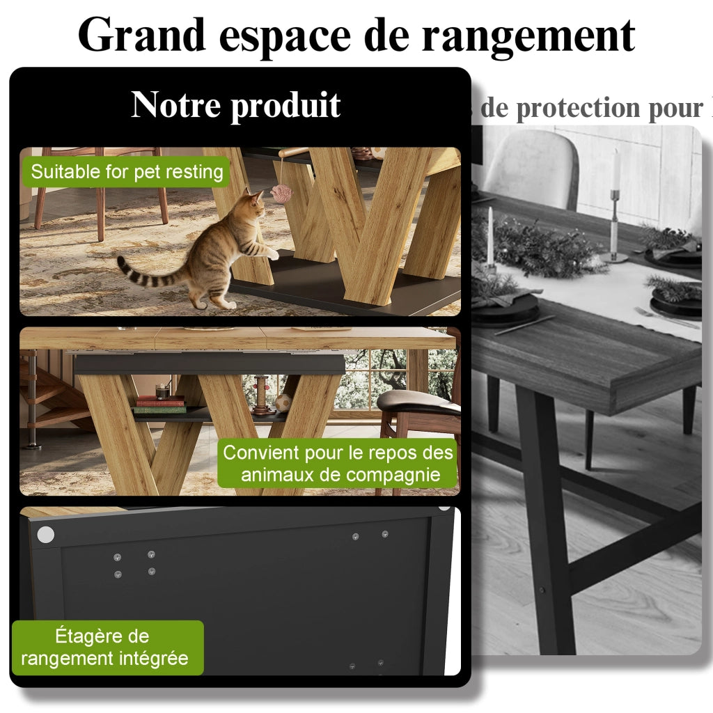 Tavolo da pranzo allungabile con vano contenitore, per cucina e soggiorno, in MDF, nero naturale, 119 × 80 cm