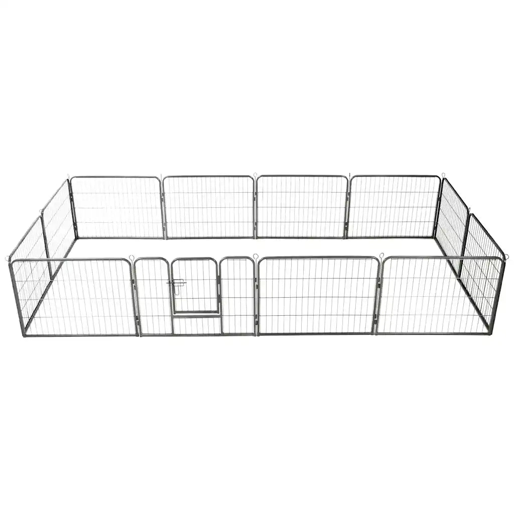 Box per Cani con 12 Pannelli in Acciaio 80x60 cm Nero 170573
