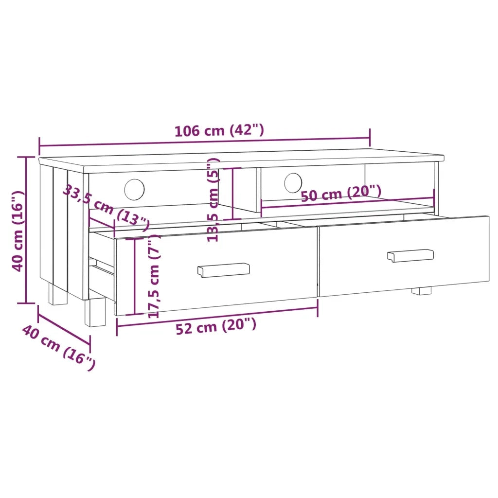 Mobile TV-Credenza TV-Console TV HAMAR ambra 106x40x40 cm in Legno Massello di Pino