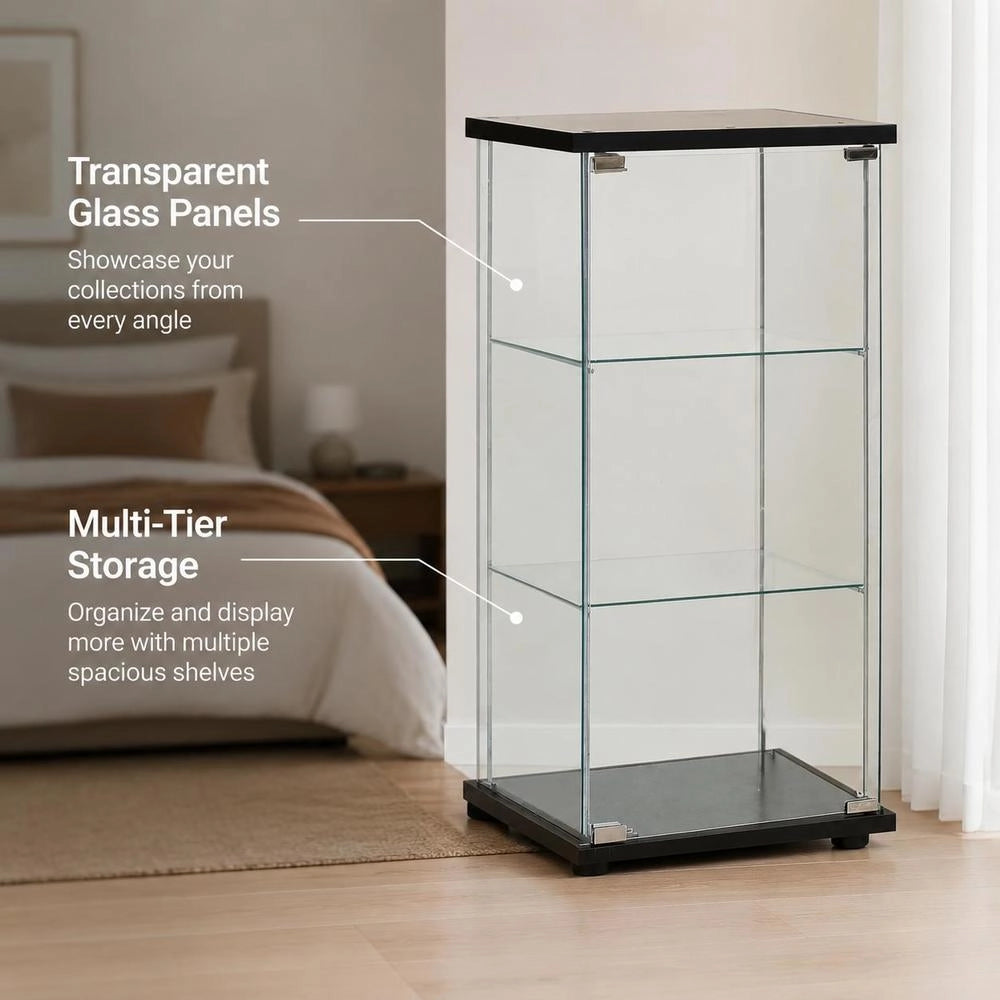 Black Tempered Glass Display Cabinet